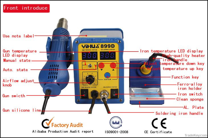 2 in 1 smd hot air Rework Station YIHUA 899D