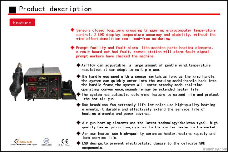 2 in 1 smd hot air Rework Station YIHUA 852D+ (brushless fan)