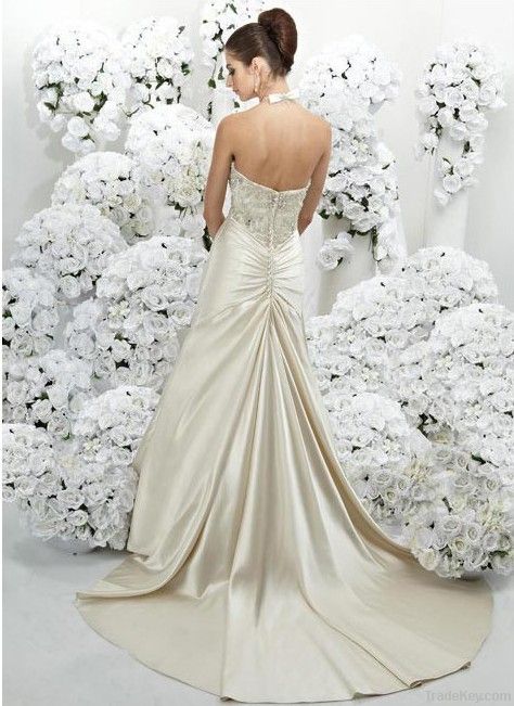 Satin A line Skirt with Chapel Train 2010 Top Seller Wedding Dress