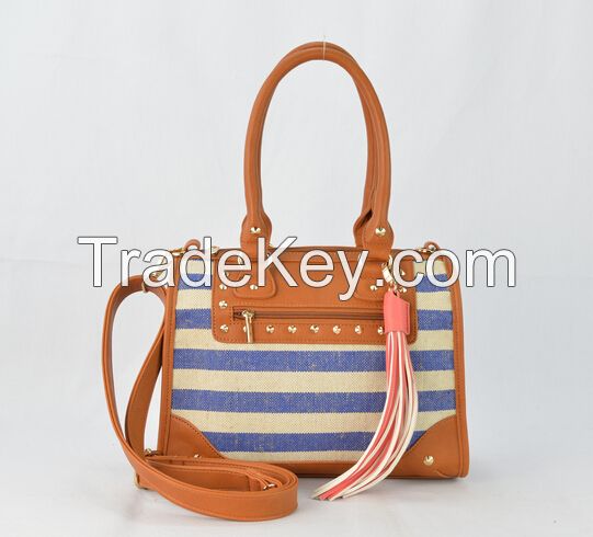 Canvas and PU Combo Shoulder Handbag