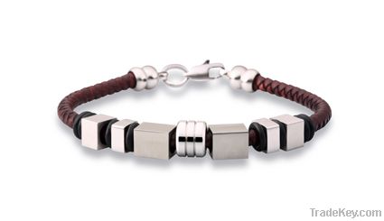 Leather Bracelet with Stainless Steel Parts