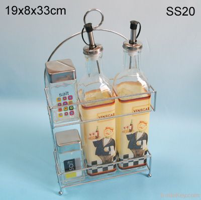 4pcs decal glass oil and vinegar bottle with metal rack