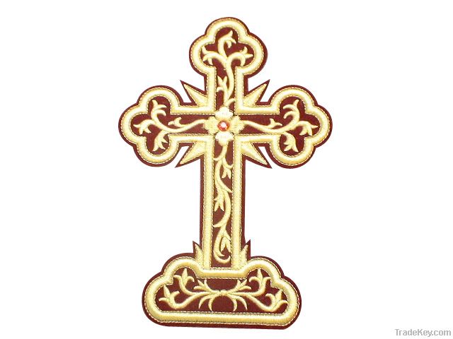 Cross embroidered badge with plastic crystal (75075)