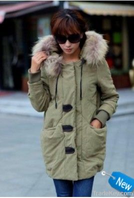 Fashionable Hooded Pure Color Padded Coat Light Army Green