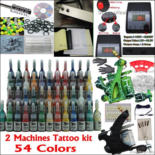 Beginner Tattoo Kit Set 54 color Inks Power 2 Guns