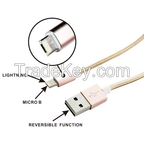 USB AM to Lightning with Micro B reversible cable