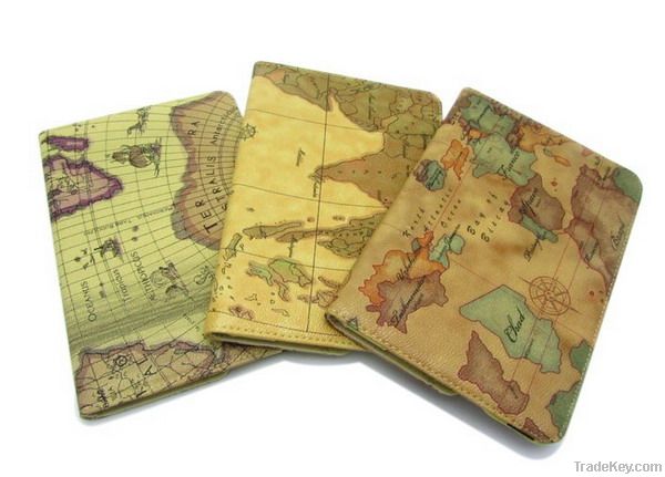 World map PU leather case for ipad mini stand cover with high quality