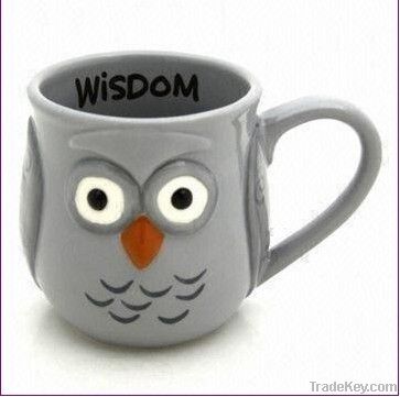 3D Ceramic Owl Mug, 100% Hand-painted Craft