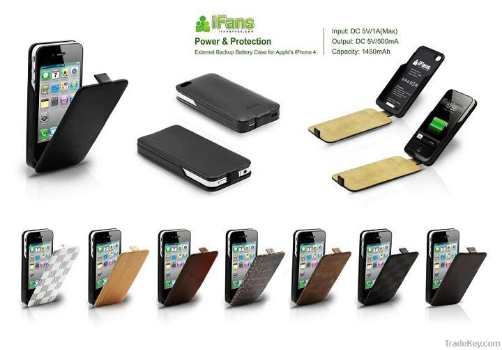 For iphone4 4S accessory -leather battery case cover charger