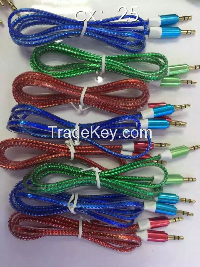 Colorful 3.5mm connector aux car audio cable 1m