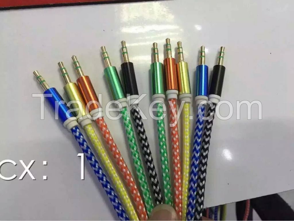 Colorful 3.5mm connector aux car audio cable 1m