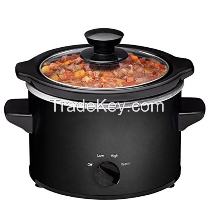 Small Slow Cooker, 2Qt/1.8L, Upgraded Ceramic Pot, Adjustable Temp, Nutrient Loss Reduction, Stainless Steel, Black, Round