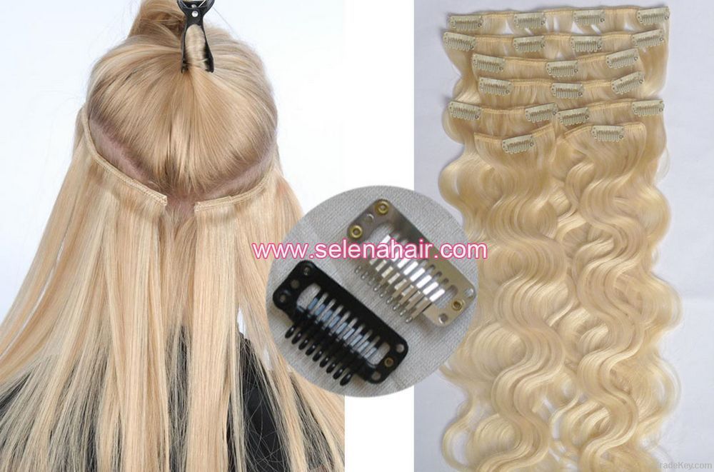 Fashion clip in human hair extensions