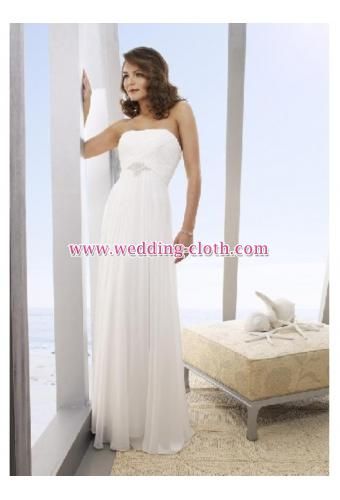 Ruched Sheath Strapless Beaded Chiffon Wedding Dress