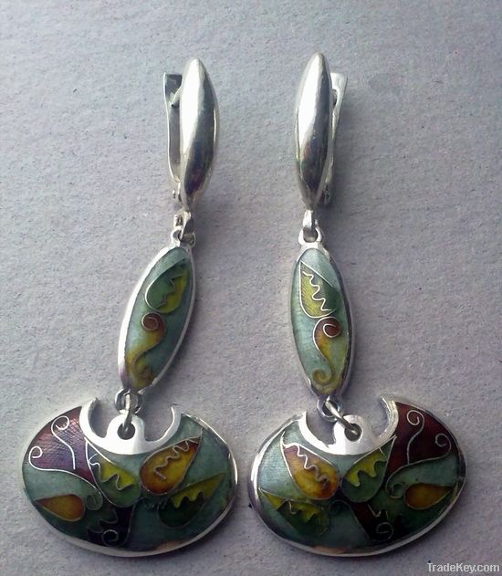 Enamel, silver, earrings