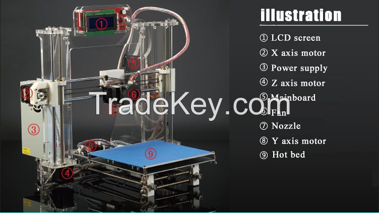 3D Printer Reprap I3 Kit ABS/PLA Rapid Prototype Machine With LCD, FDM(SC-6605S)