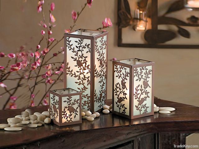 flameless flicking candles/metal &amp;glass candle holder/dual timer