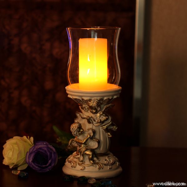 Antique angel polyresin candle holder with LED wax candle