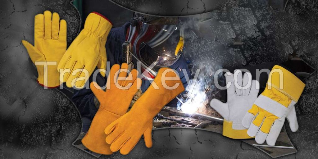 Leather safety and working gloves and equipment means PPE