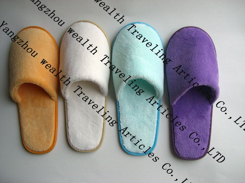 Promotional velour white hotel slipper with customized logo