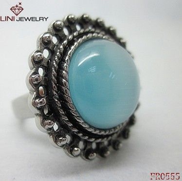 Blue Cat Eye Flower Ring