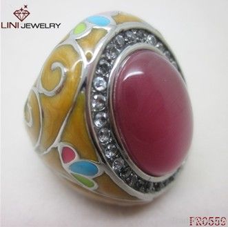 Nobby 316L Stainless Steel Jewelry w/Crystal &amp; Pink cat eye stone