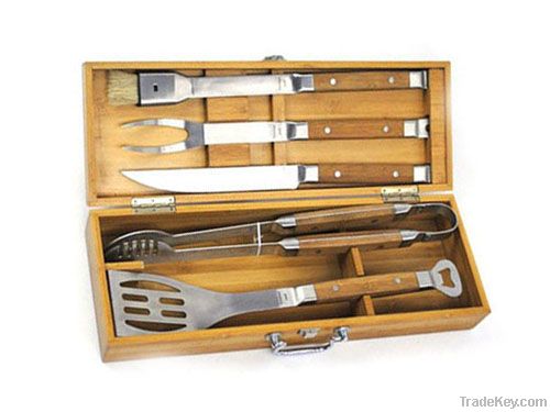 5 piece bbq tools set with bamboo box