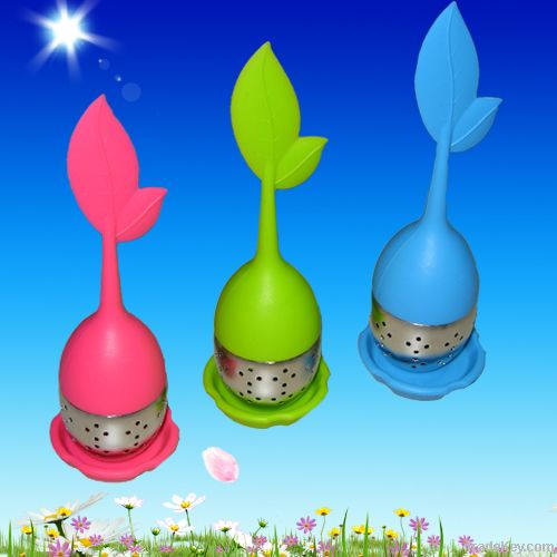 leaf shape silicone tea infuser stainless steel bottom tea strainer