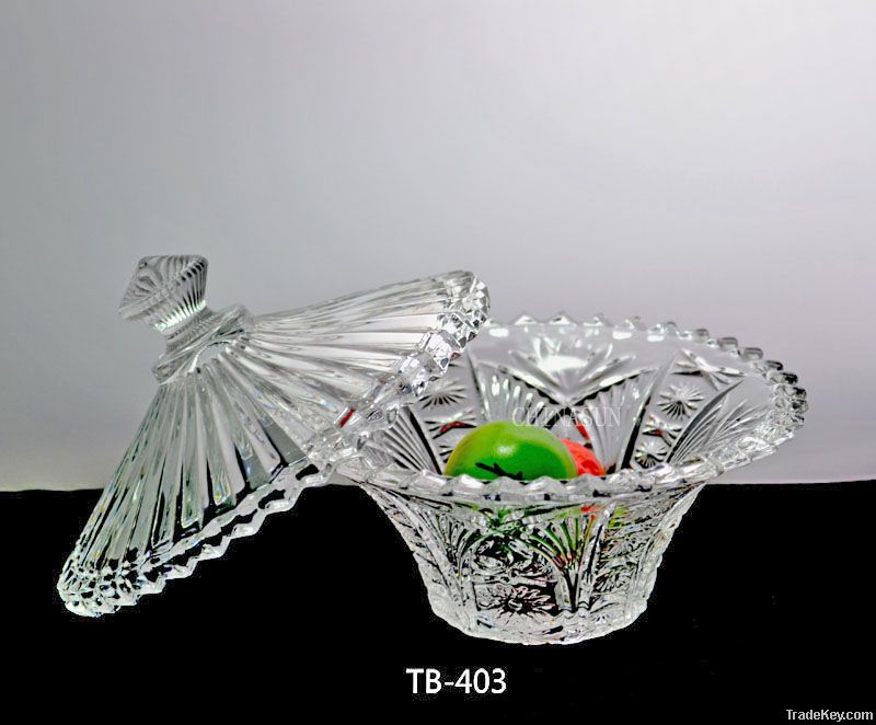 Delicate full clear glass candy jar with lid