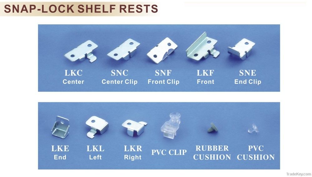 Snap-lock shelf rests for display shelf &amp; display rack