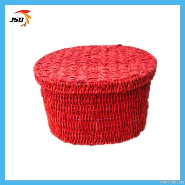 red storage basket with lid