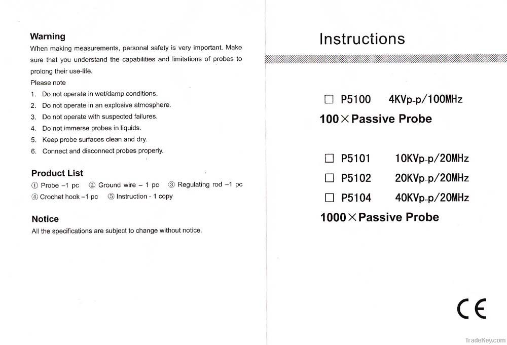 P5104 High Voltage Oscilloscope probe 40KV 20MHZ Factory Offer