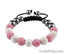 Crystal Beads Bracelet White Pink 10mm