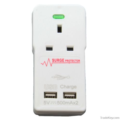 1 gang british wall usb power socket with surge protector