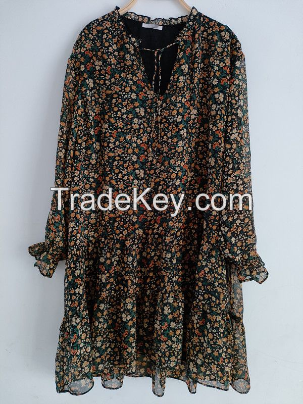 women's all over printed chiffon dress with lining