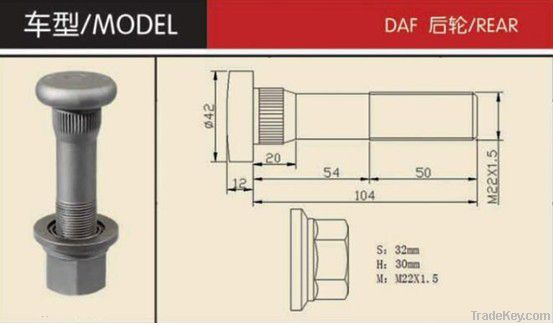 High tensile rear wheel bolt for DAF