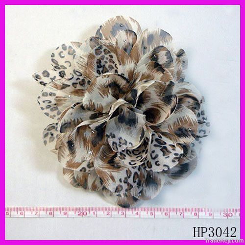 Leopard chiffon rosette hair accessory