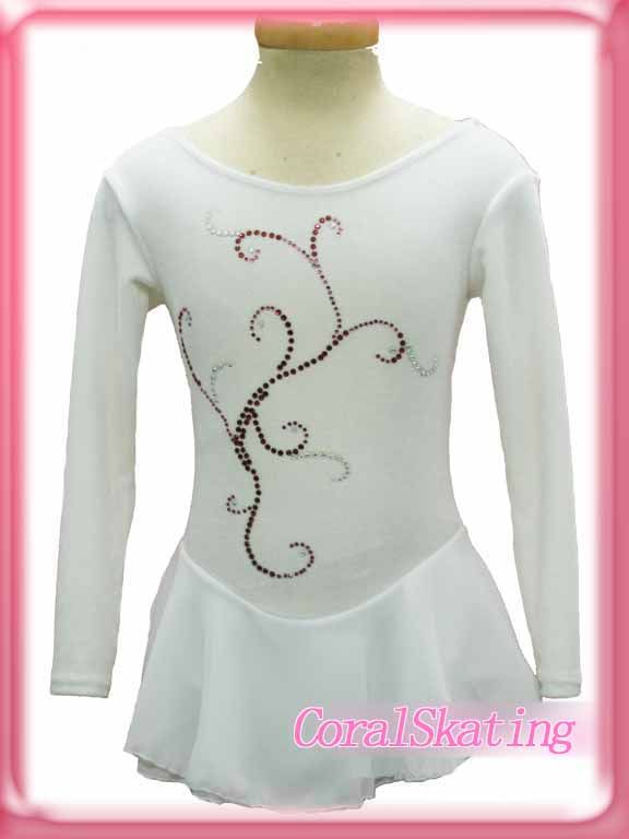 New attractive Ice figure skating dress 002-1B -inexpensive white bead