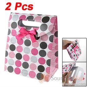 Fuchsia Bowknot Decor Colorful Dots Print Gift Paper Bag