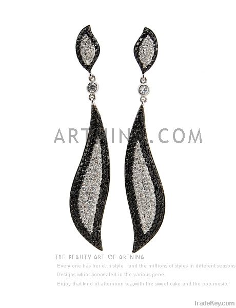 diamante black &amp; clear leaf stud earrings