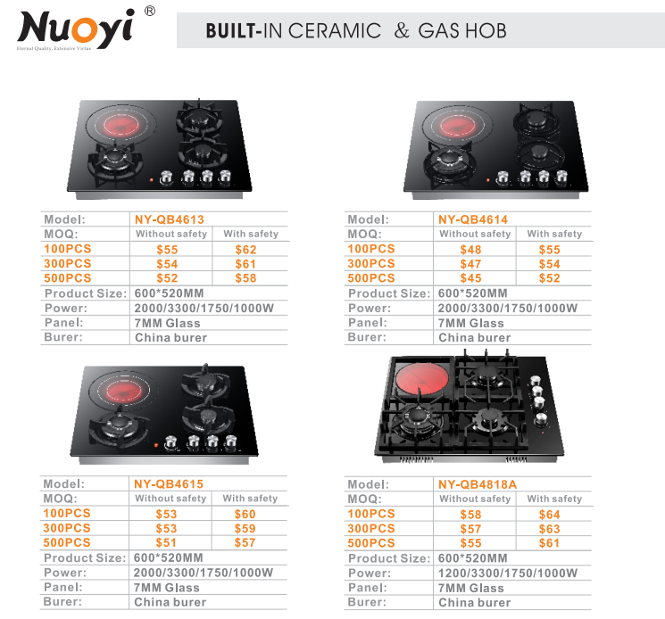 NY-QB4613 4 Burners hybrid FG-QT42 gas & ceramic combine cooker/hob