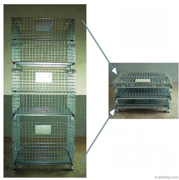 folded galvanized metal pallet cage, storage container