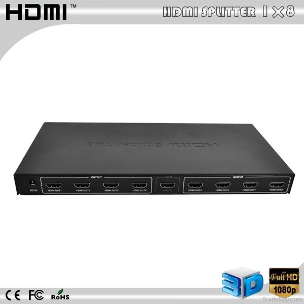 3D 1 in 8 out HDMI Splitter Support Blue-Ray 24/50/60fs/HD-DVD/xvYCC