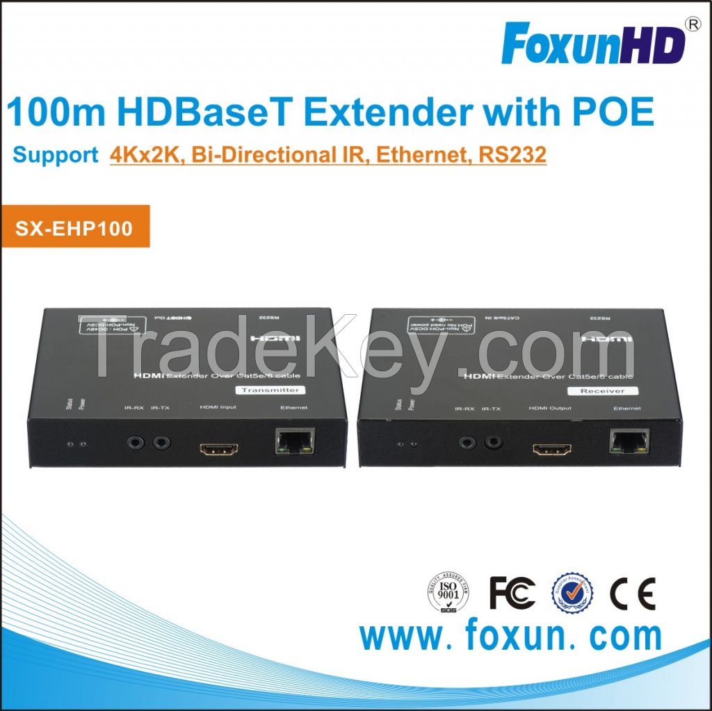 100m/328FT POE Extender with HDBaset tenology support Ethernet and RS232 pass through 