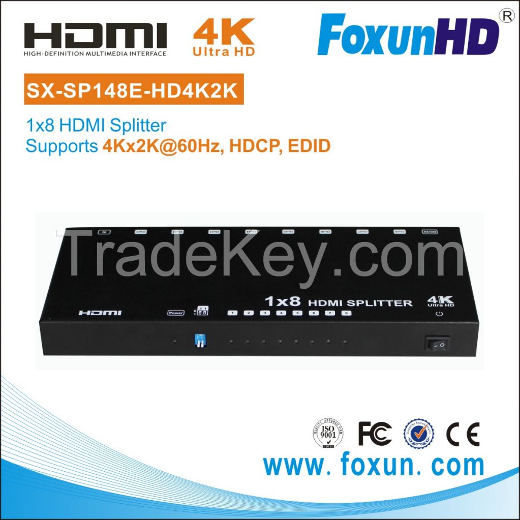 1x8 HDMI Splitter support 4k@60hz with EDID compliant HDCP 