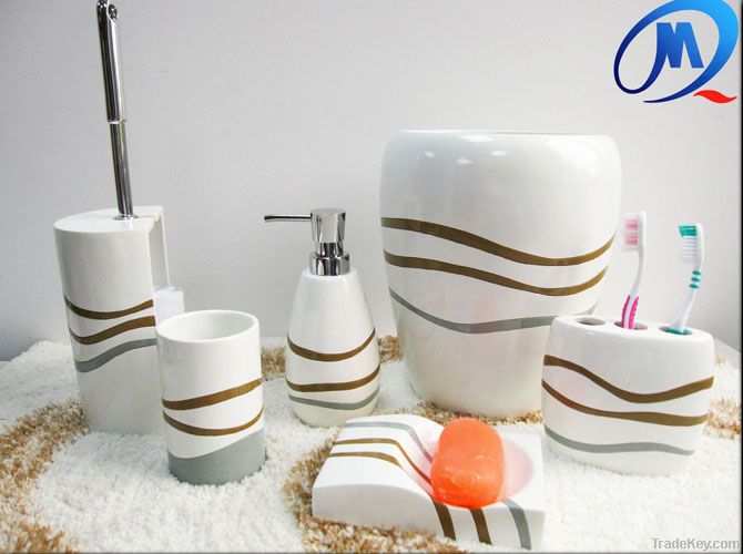 Simple stripes white polyresin bathroom set