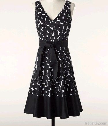 Ladies' Cotton Spandex Dot Printed Dress