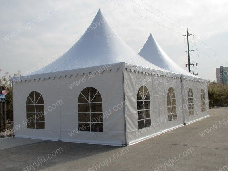 Double peaked 5x10m decorated pagoda tent combined with gutters