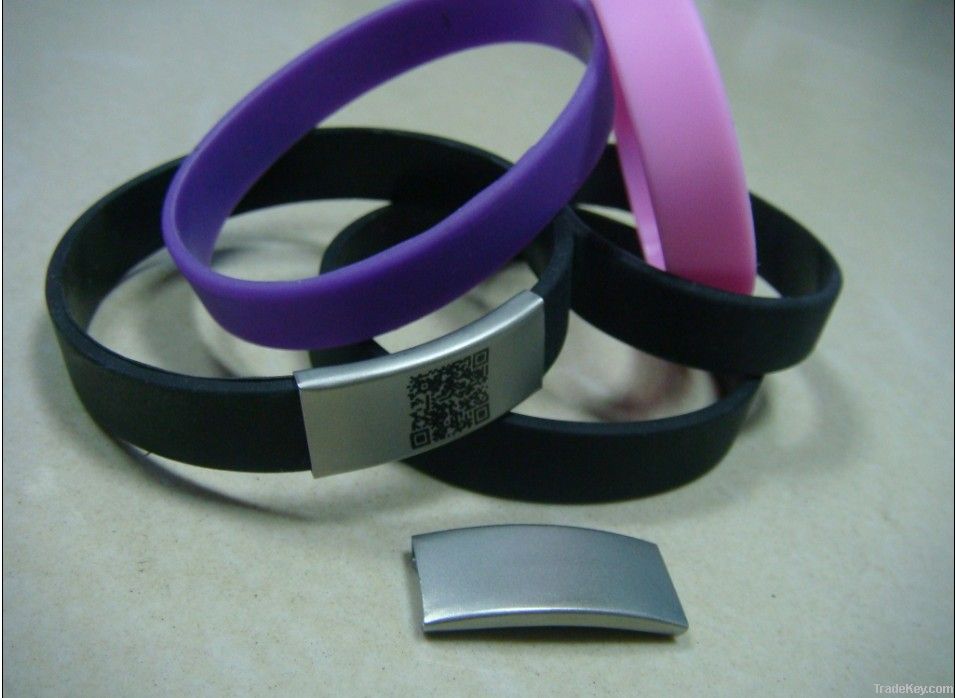 silicone ID bracelets with unique or same qr code laster engraved