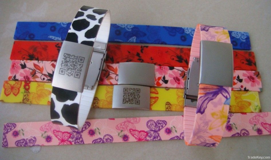 Colorful printing Silicone ID Bracelet with same or unique QR Code